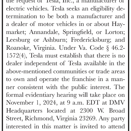 Tesla Hearing Notice